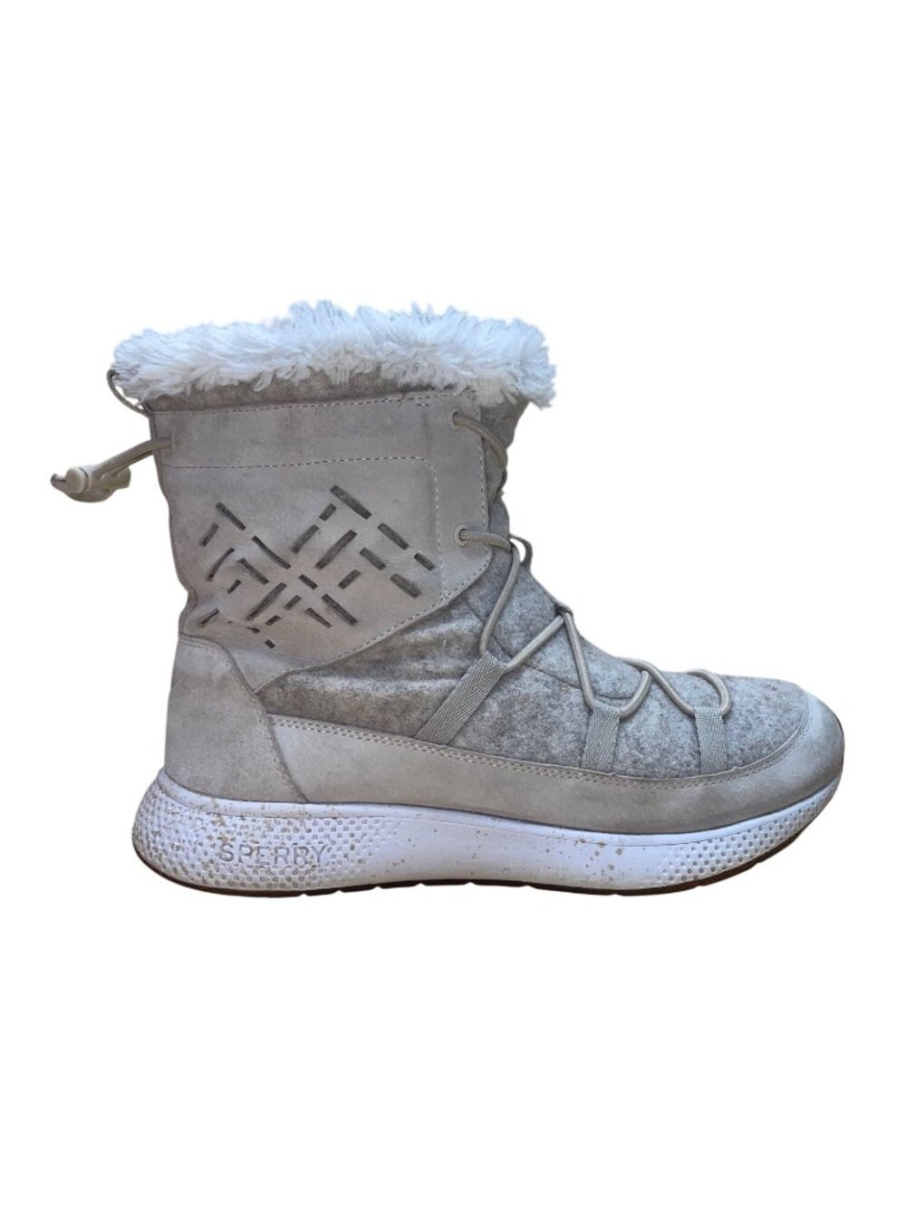 Sperry Womens Gray Leather & Wool White Faux Shearling-Lined Winter Boots Sz 10M
